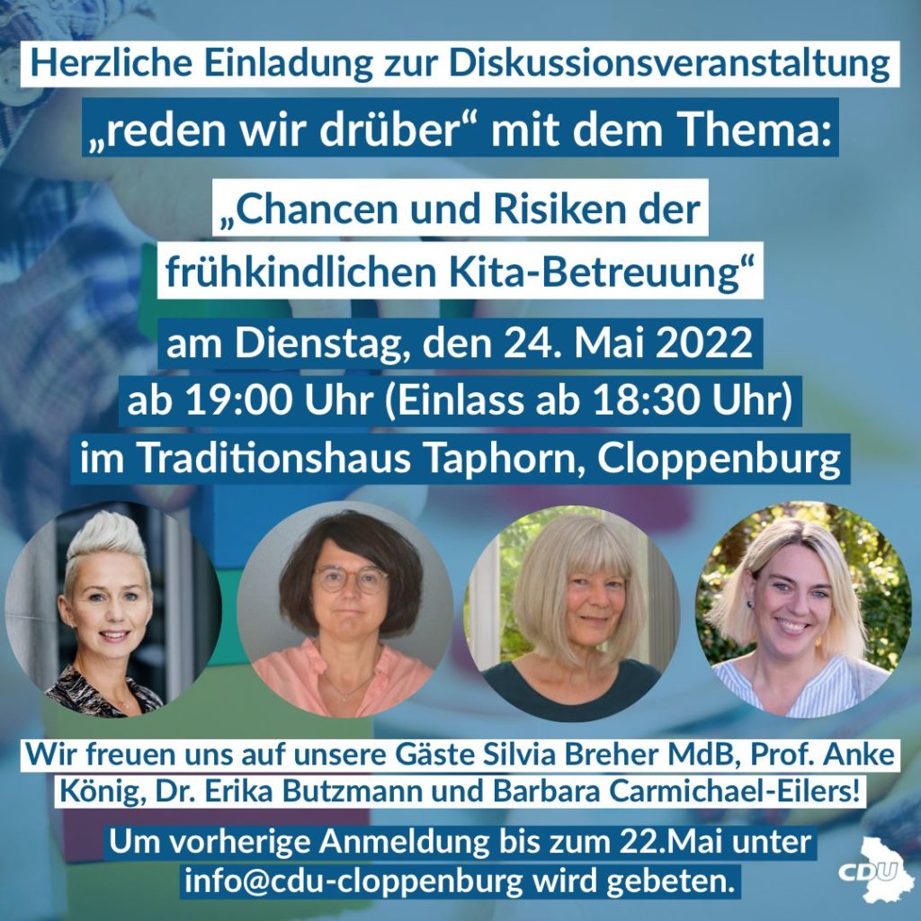 Veranstaltungshinweis: “reden wir drüber – Chancen und Risiken der frühkindlichen Kita-Betreuung” 24. Mai 2022