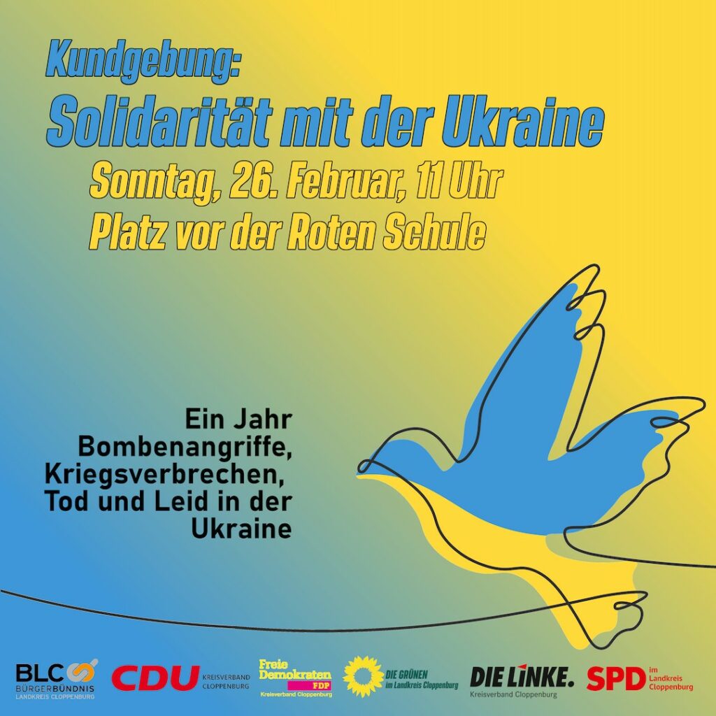 Kundgebung: 1 Jahr Ukraine-Krieg am Sonntag 26.2. in Cloppenburg
