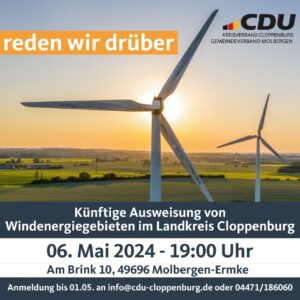 Veranstaltungshinweis: Windenergiegebiete im LK CLP am 6.5.
