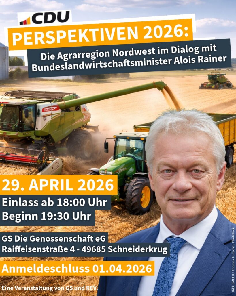 Bundeslandwirtschaftsminister Alois Rainer kommt in Schneiderkrug am 29.4.
